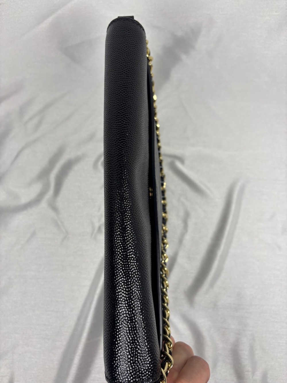 Tory Burch Black Leather w Shine Print Shoulder Bag with Gold Chain - Picture 13 of 14